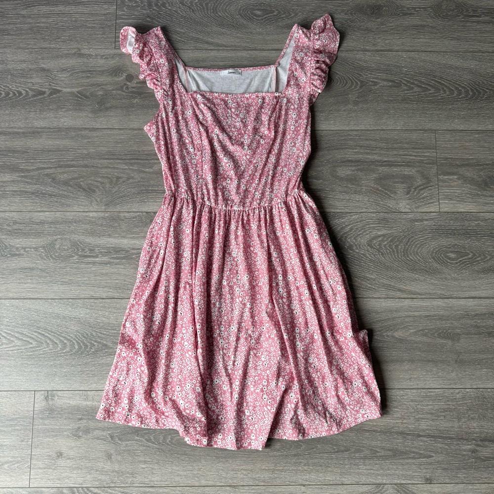 Women’s LOEMES Pink Floral Above The Knee Dress Square Neckline